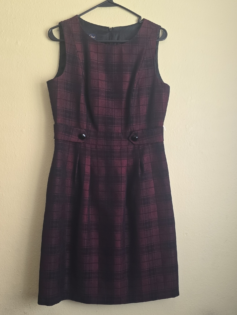 Luisa Spagnoli Burgundy Plaid Sleeveless Midi Dress
